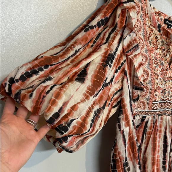 Tolani Blouse Quilted Floral Peasant Puff‎ Sleeve Made in India Size Medium - Picture 7 of 7